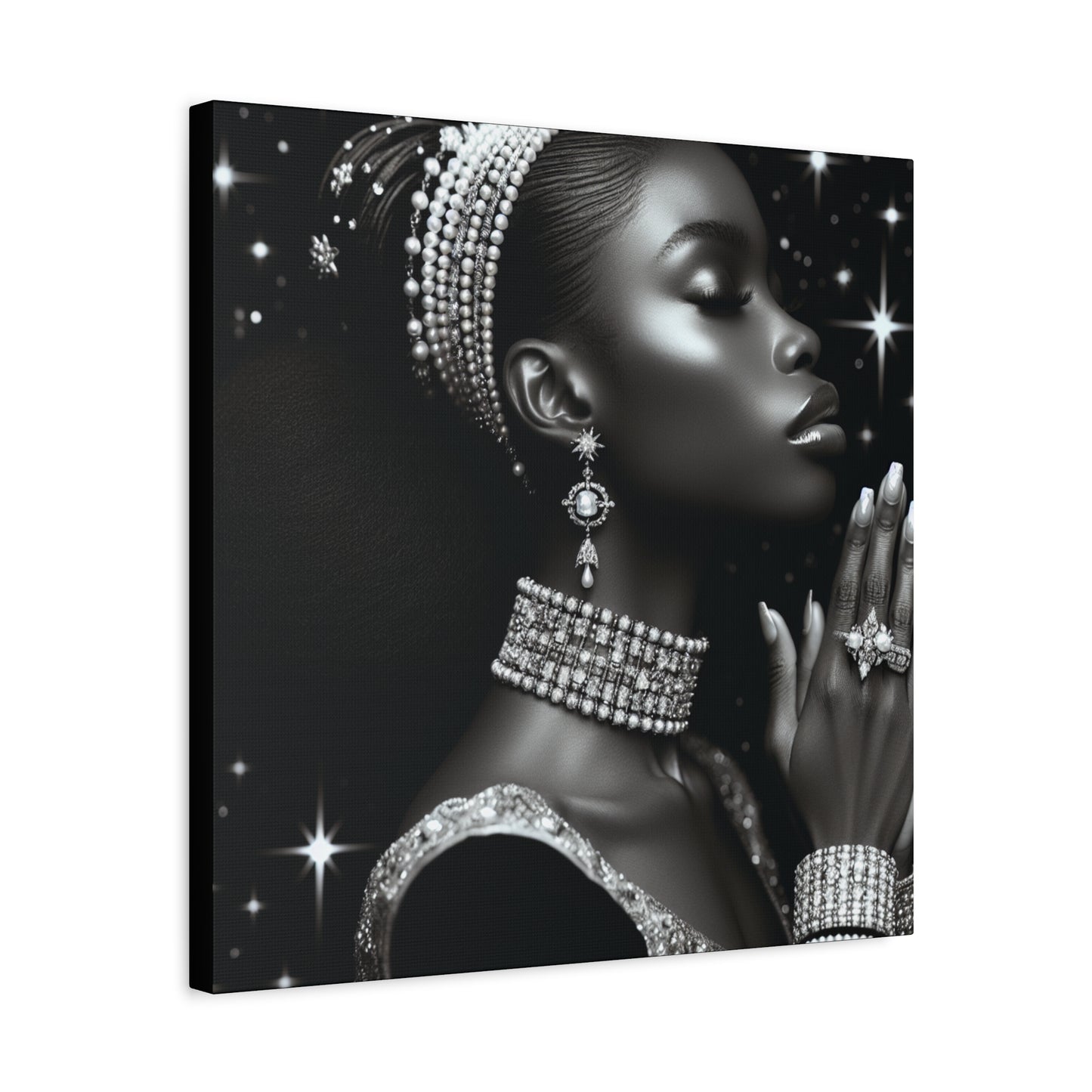 Elegant Black Woman Canvas Art - Stretched Wall Decor for Home