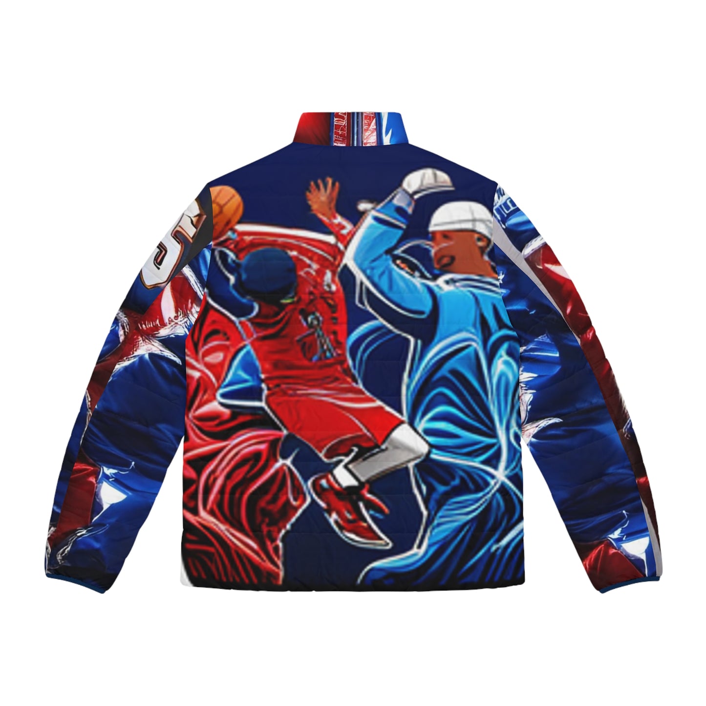 R_RH Red, White, and Blue Basketball Love Men's Puffer Jacket