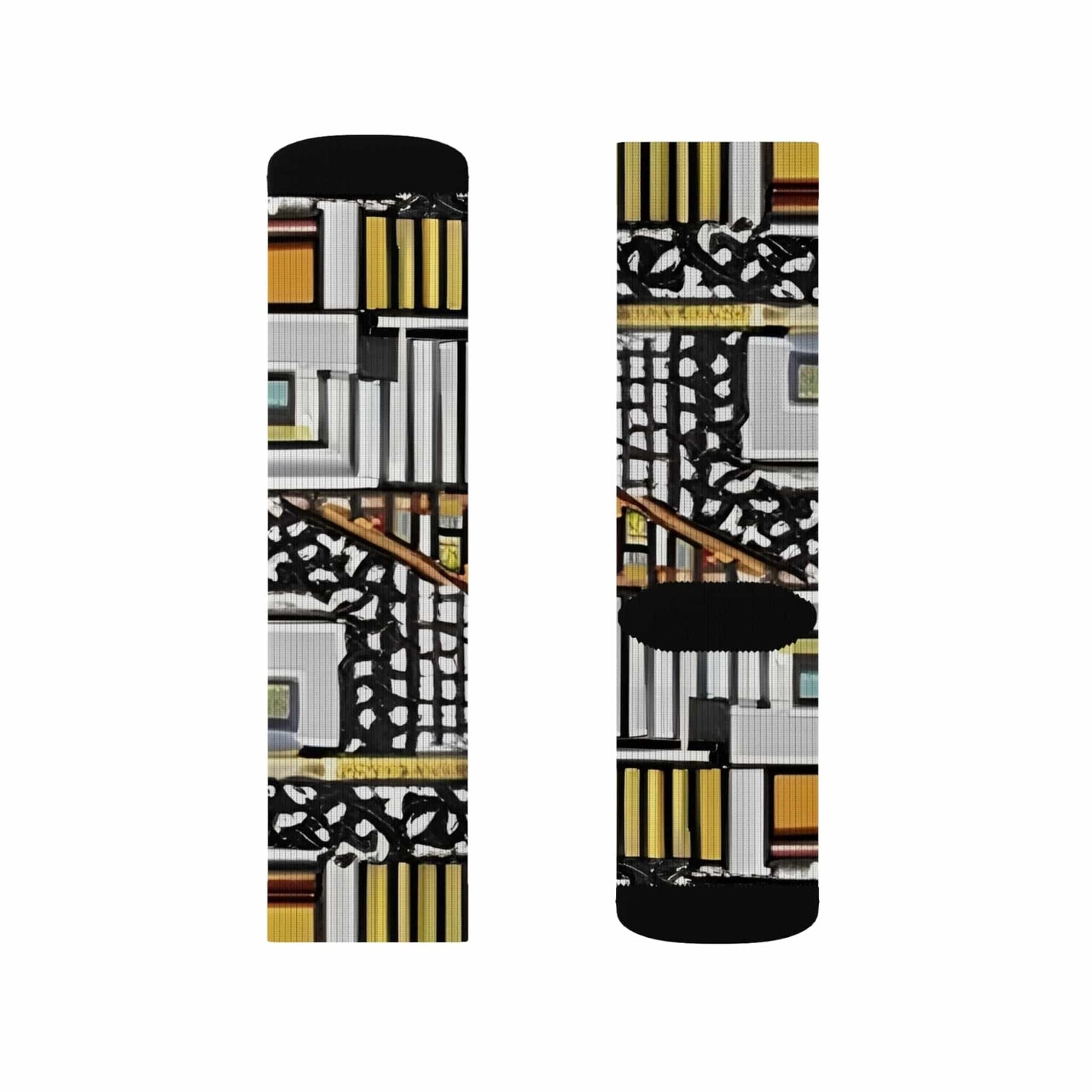 R&RH Artistic Yellow Unisex Patterned Sublimation Socks - Unique Abstract Design for Stylish Comfort