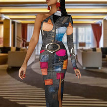 Load image into Gallery viewer, R&amp;RH Red Multi Patches Half Sleeve Slit Dress

