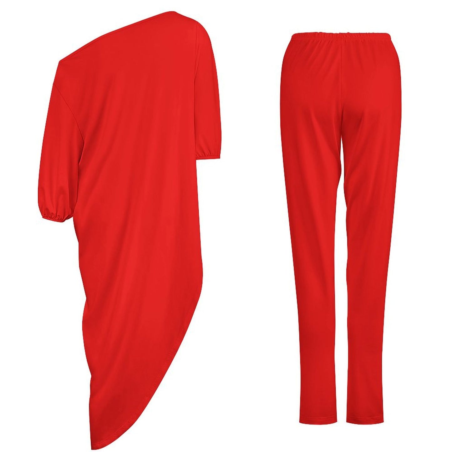 R&RH Red Womens Diagonal Off Shoulder Two-piece Pants Set