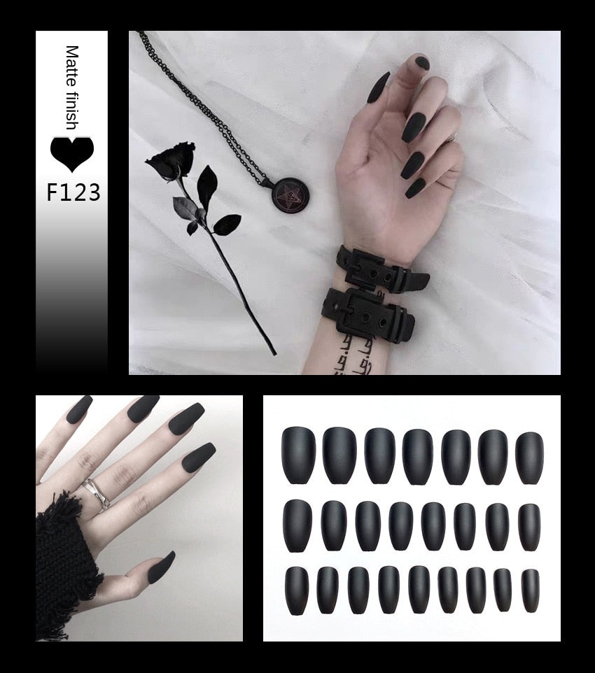 Nail Art Fake Nails Stiletto Tips Clear Press on Long False with Glue Coffin Stick Display Full Cover Artificial Designs Matte