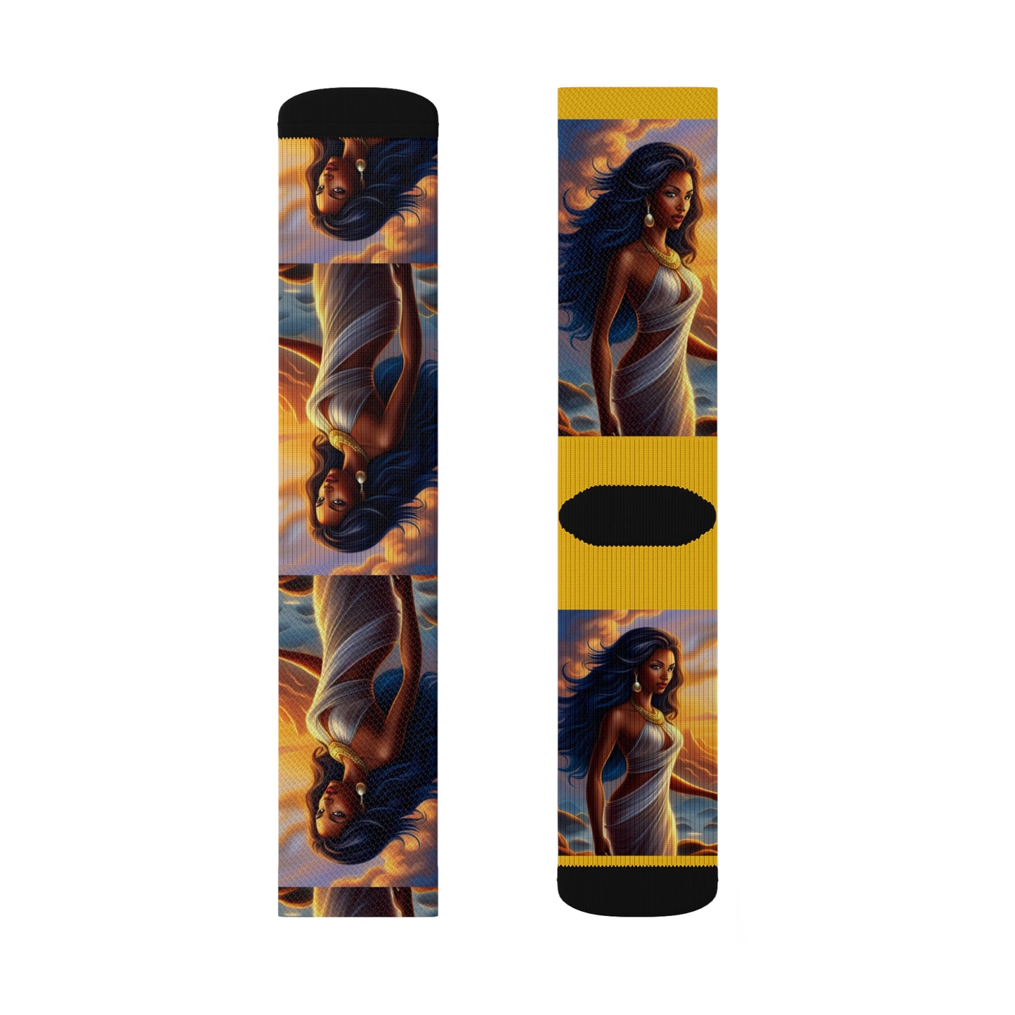 Sublimation Socks - R&RH Goddess Mustard Yellow Print, Comfortable and Stylish