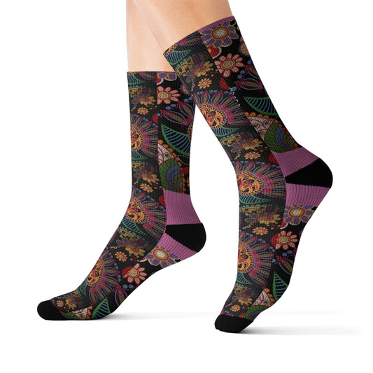 R&RH Pink Designer Floral Sublimation Socks