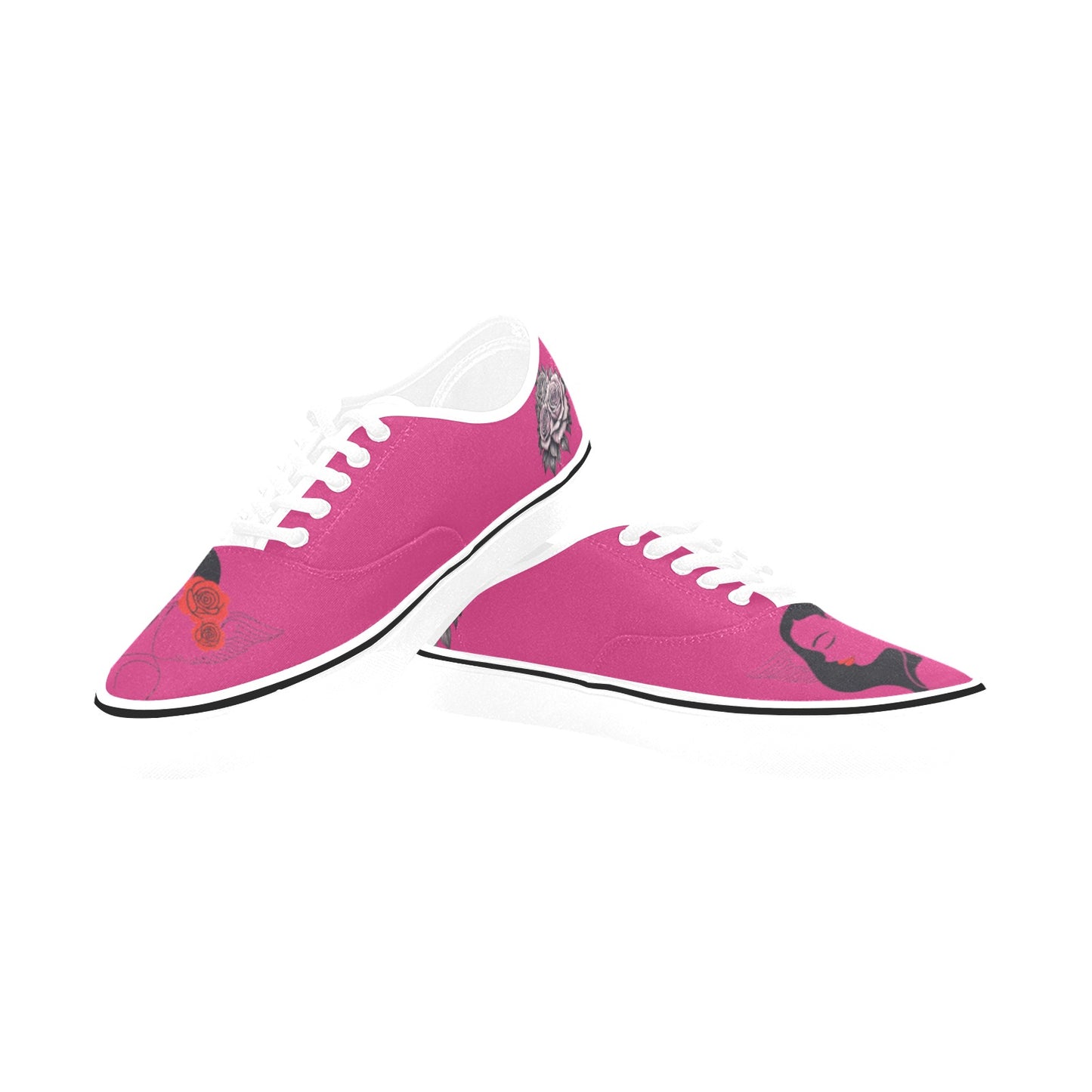 R&RH Woman With Rose Womens Pink Low Top Designer Classic Sneakers