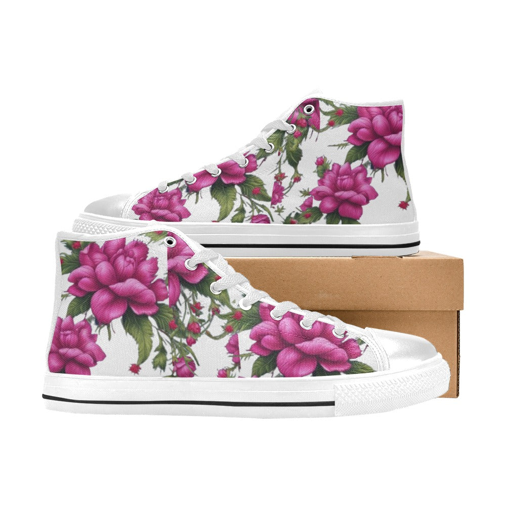 R&RH Fushia Roses Women's Classic High Top Canvas Shoes