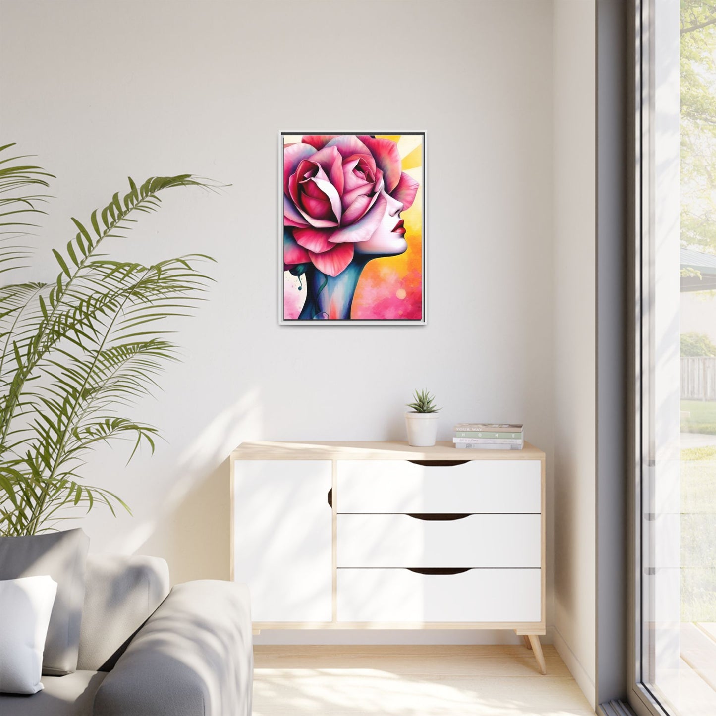 R&RH Framed Wall Art - Vibrant Floral Woman Portrait