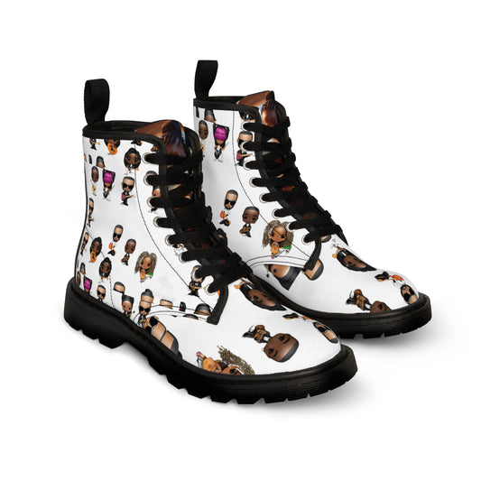 R_RH White Caricature Toons Women's Canvas Boots