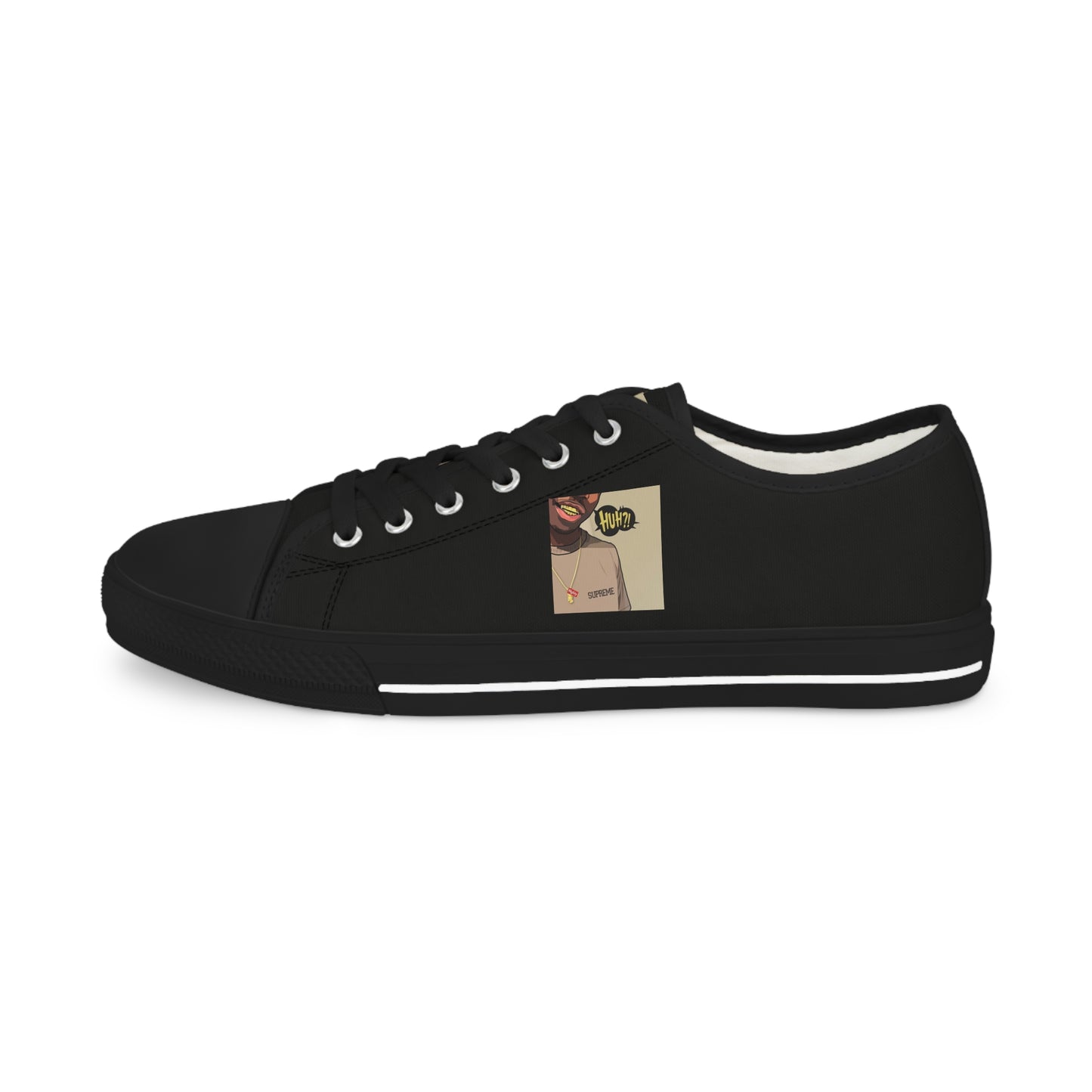 R&RH Stylish Men's Low Top Black Sneakers with Unique Graphic Design