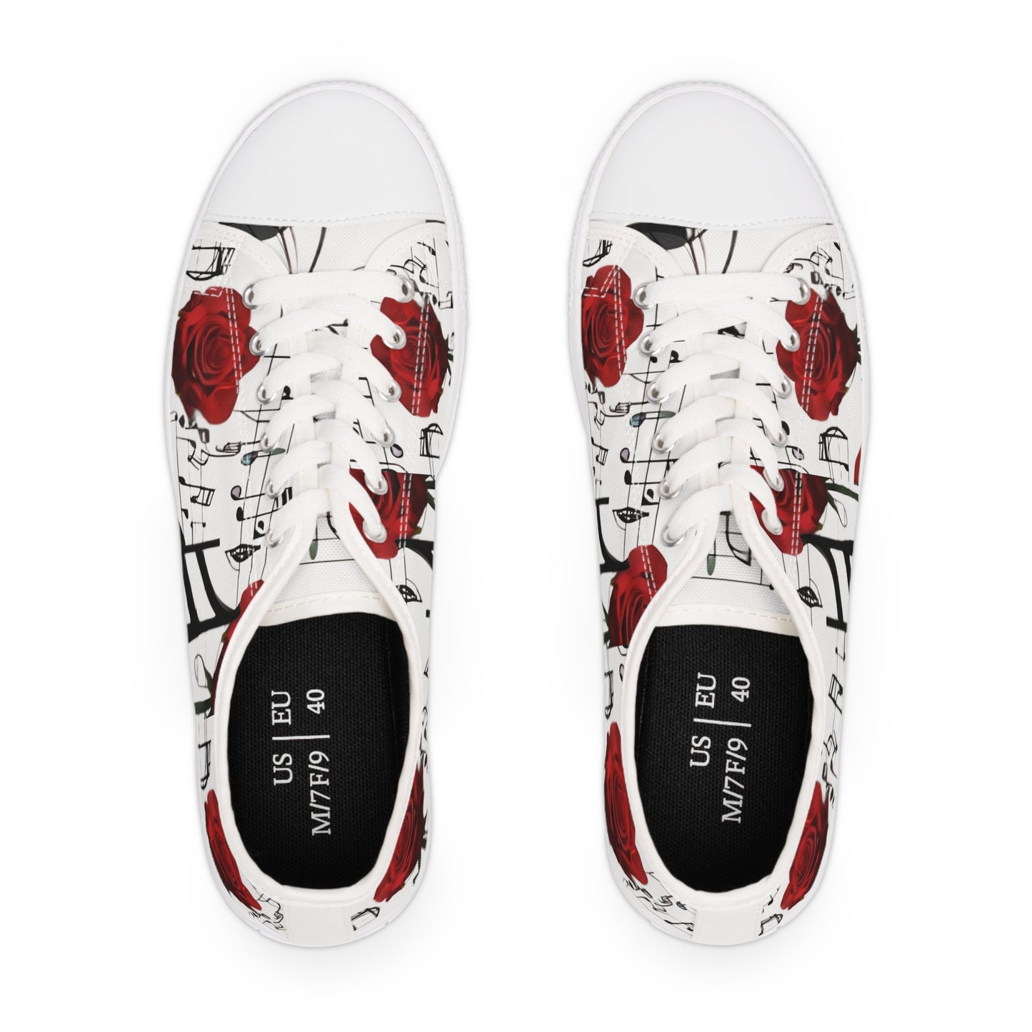 R&RH Musical Rose Women’s Low Top Sneakers - Stylish Casual Footwear for Music Lovers