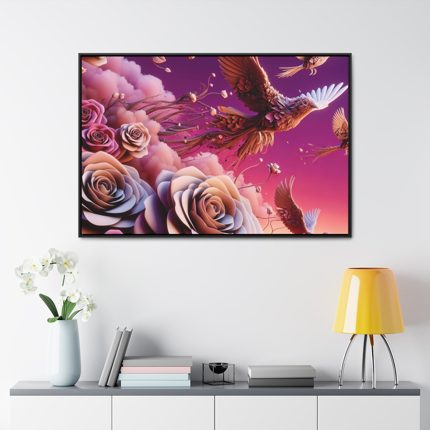 R&RH Flowery Birds Framed Canvas Painting