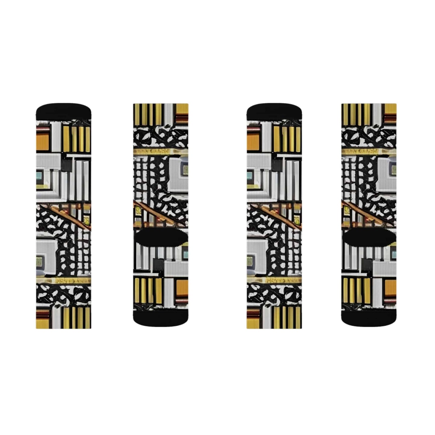 R&RH Artistic Yellow Unisex Patterned Sublimation Socks - Unique Abstract Design for Stylish Comfort