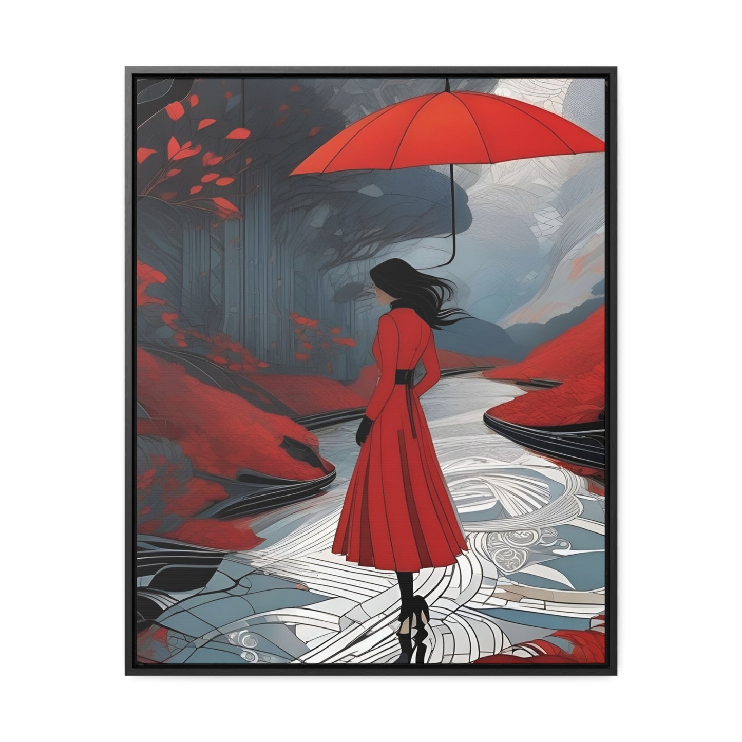 R&RH Red Umbrella Art Canvas Wrap - Elegant Wall Decor for Home