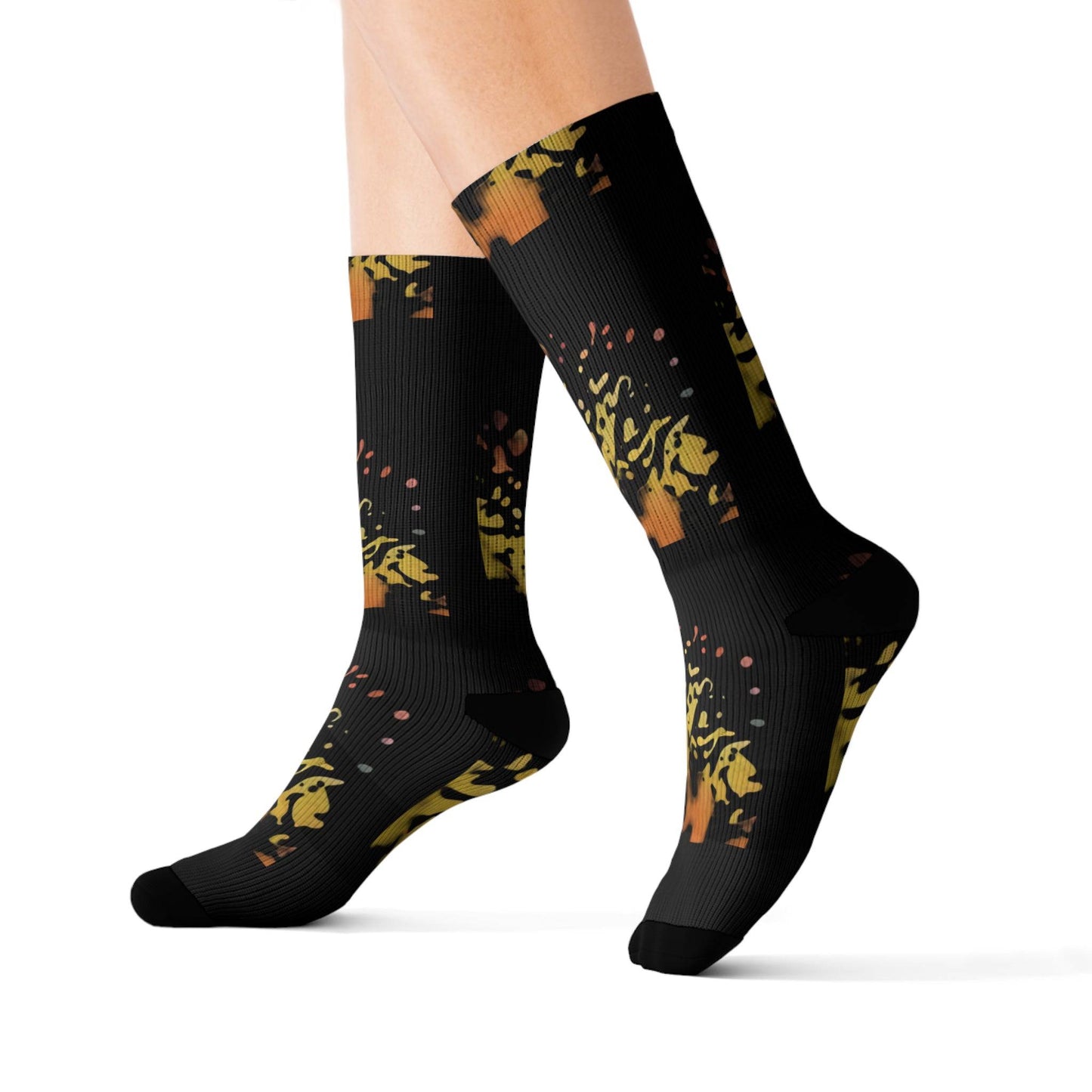 R&RH Unique Sublimation Black Unisex Socks with Colorful Design - Perfect for Gifting and Everyday Wear