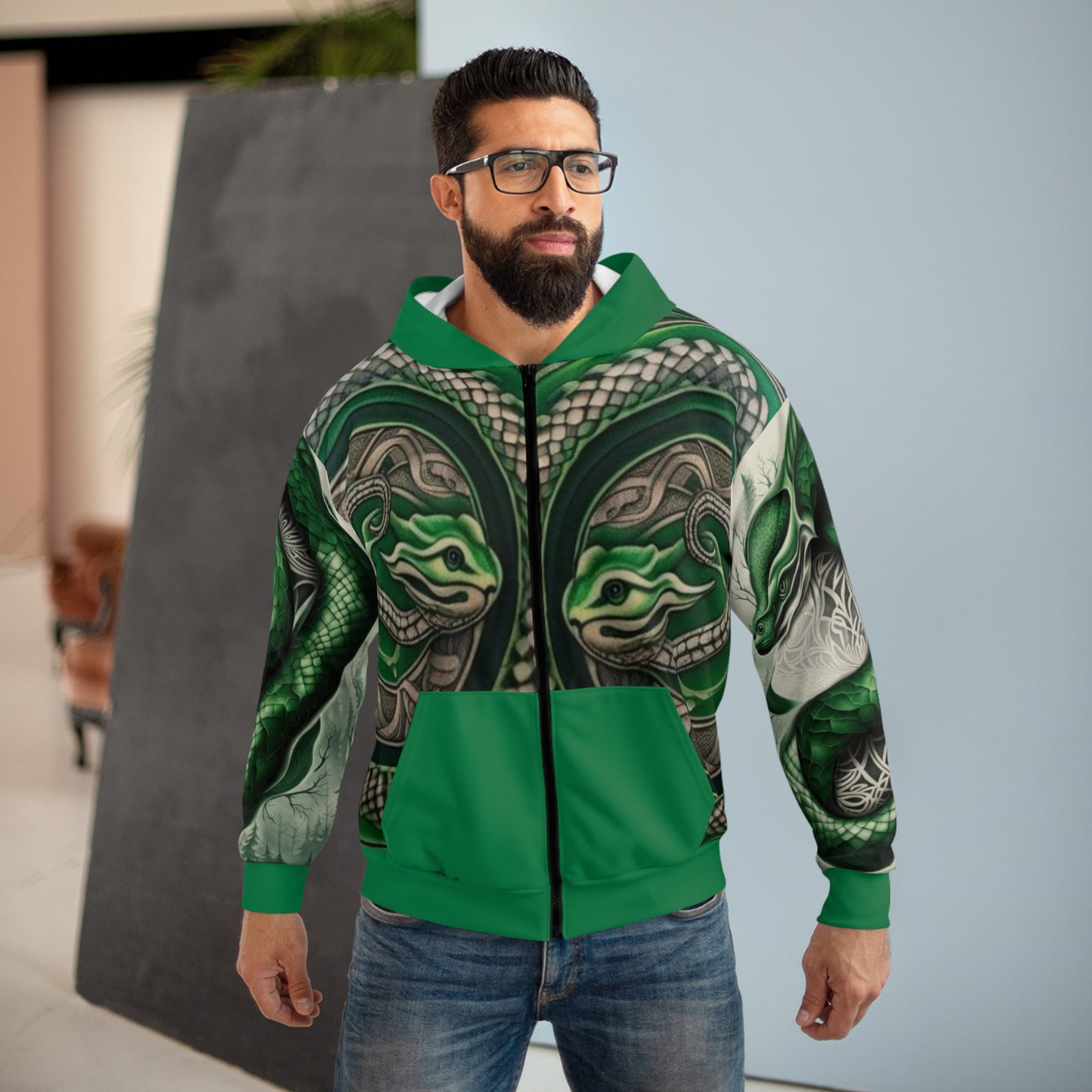 R&RH Unisex Green Viper Zip Hoodie