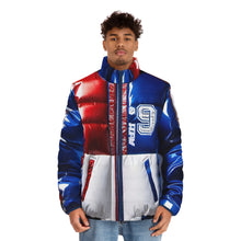 Load image into Gallery viewer, R&amp;RH Red, White, and Blue Basketball Love Men&#39;s Puffer Jacket
