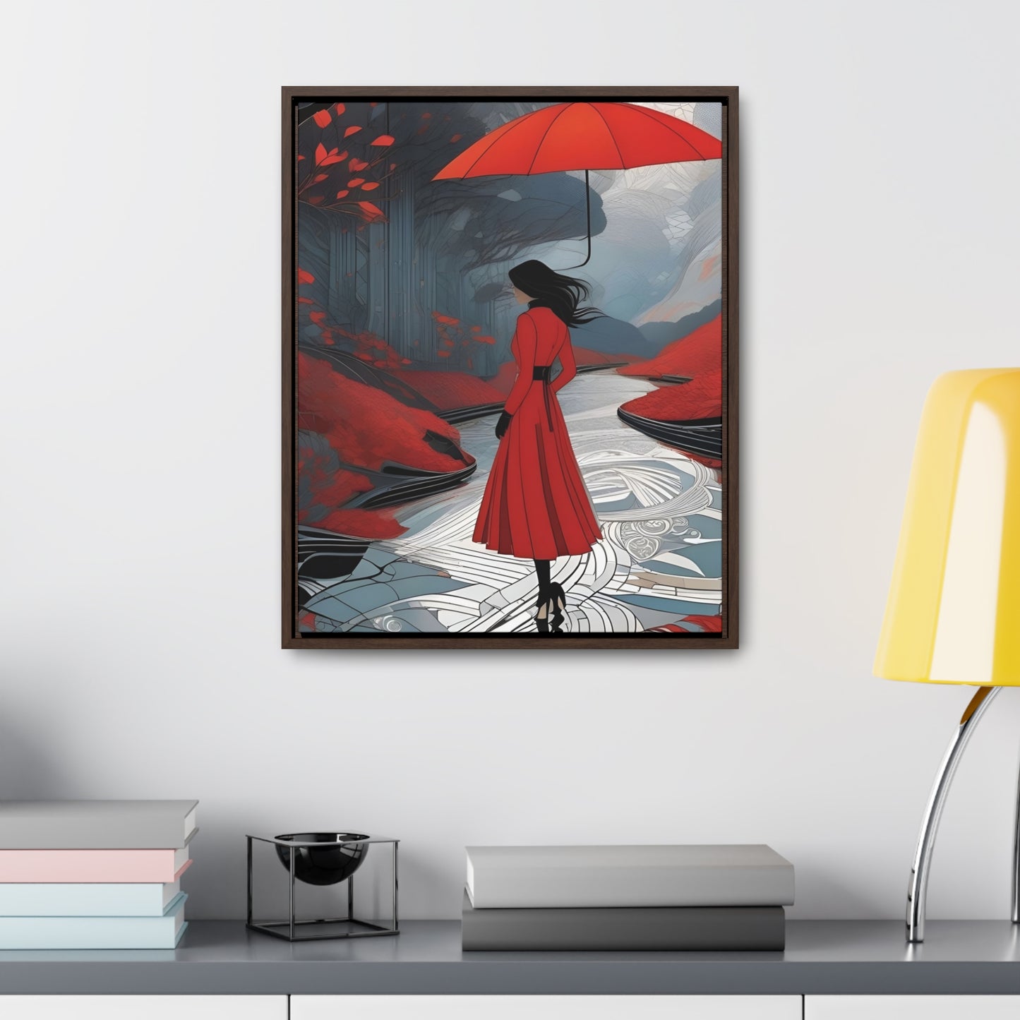 R&RH Red Umbrella Art Canvas Wrap - Elegant Wall Decor for Home