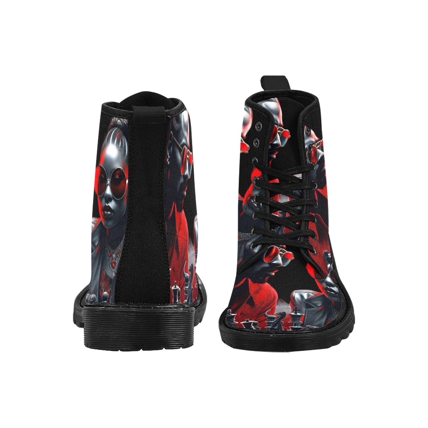 R&RH Women's Martin Black Chess Game Boots