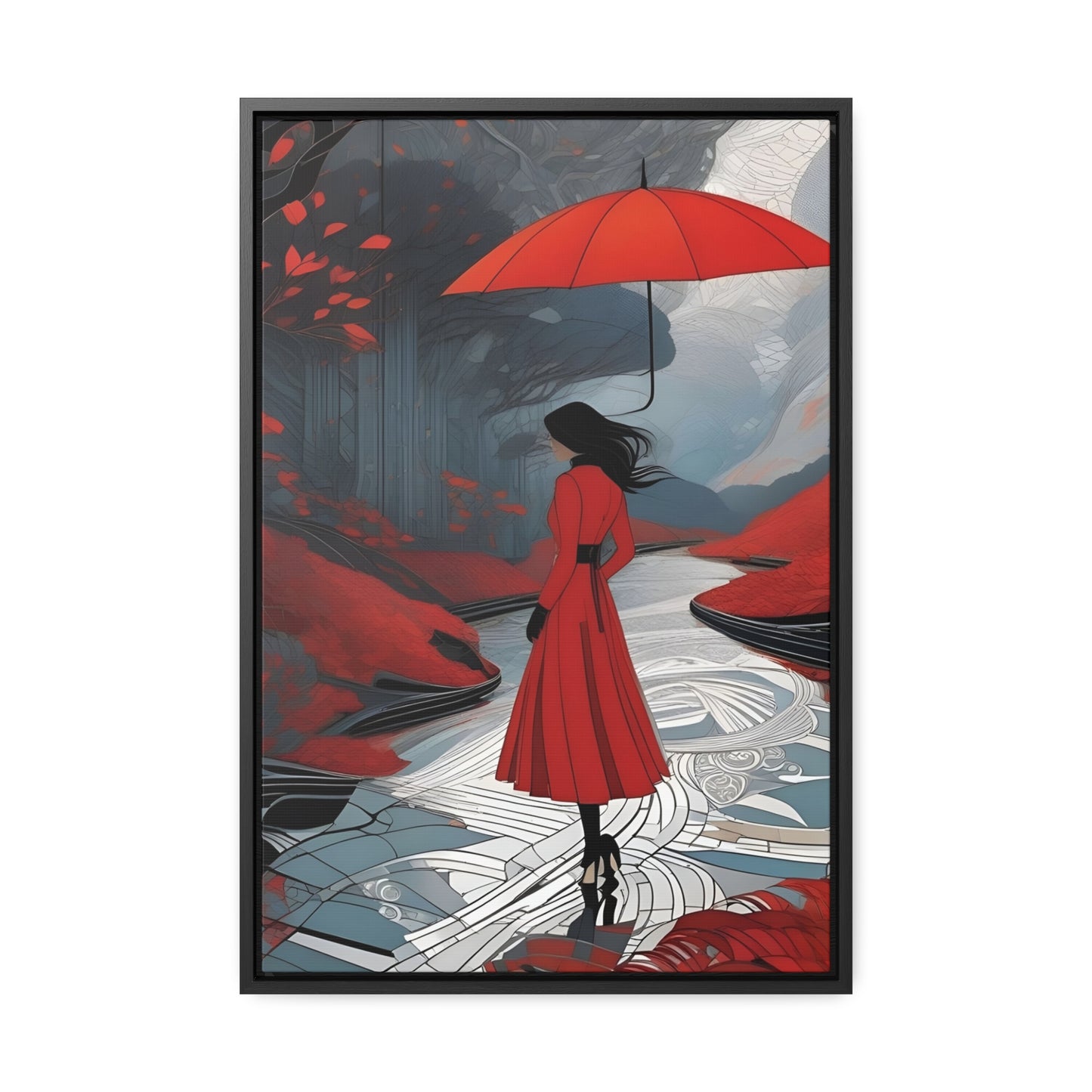 R&RH Red Umbrella Art Canvas Wrap - Elegant Wall Decor for Home