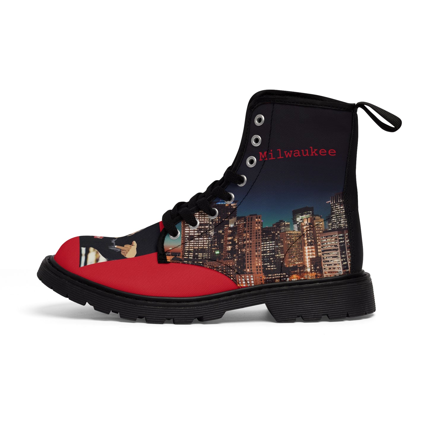 Red and Black Men's Lace Up Hightop Canvas Shoe