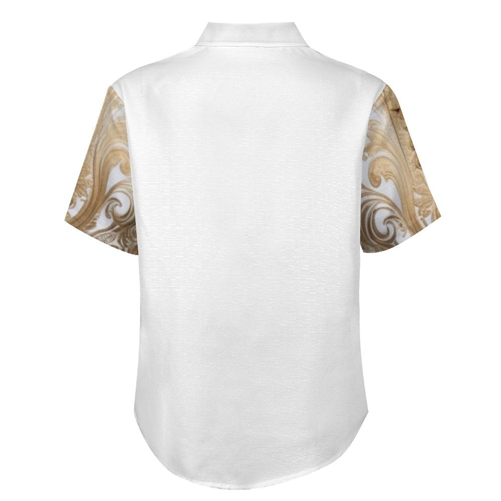 R&RH Gold Design Men's Short Sleeved Shirt Men's Mock Linen Short Sleeve Shirt