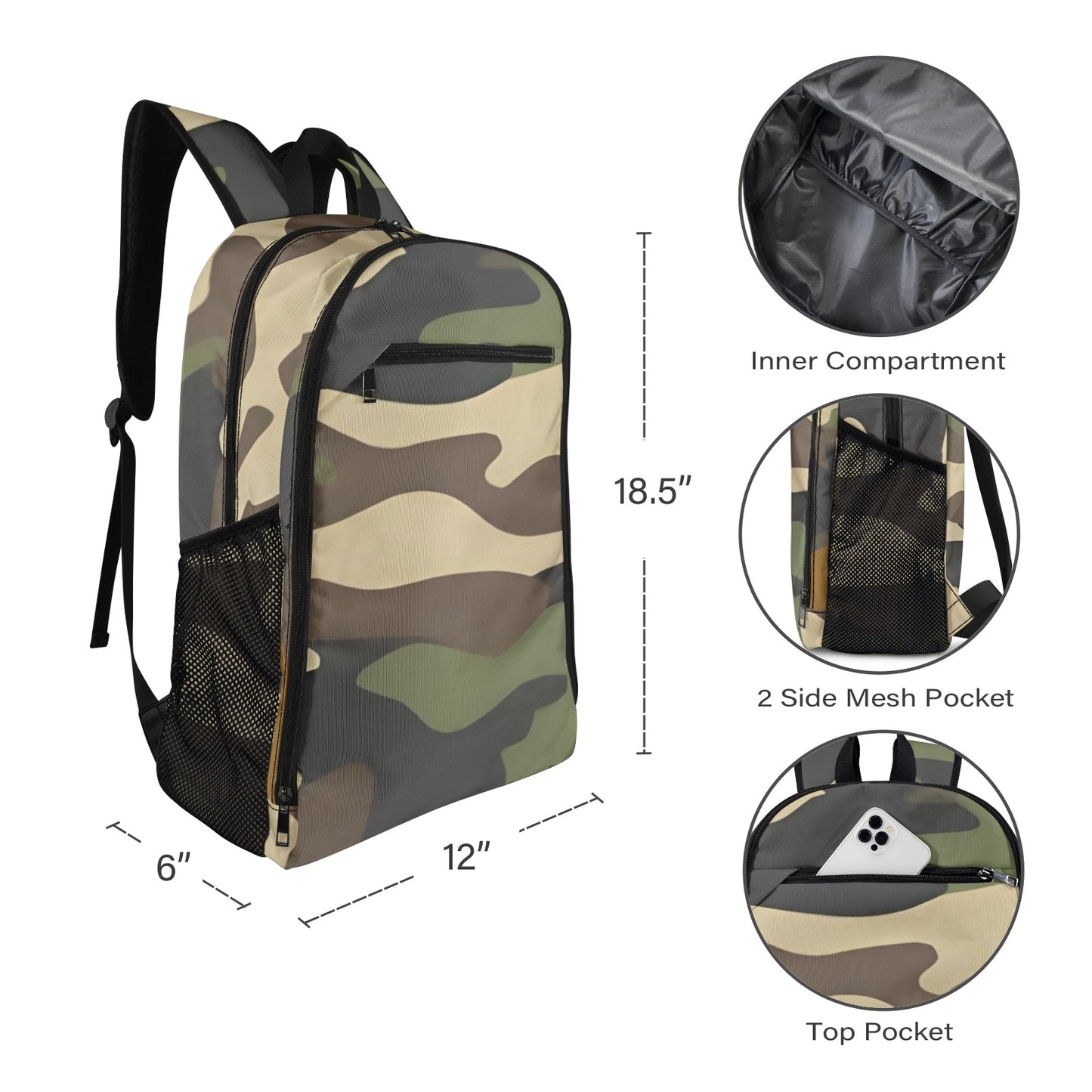 R&RH Camo Green Unisex Travel Backpack Leisure Sports Backpack