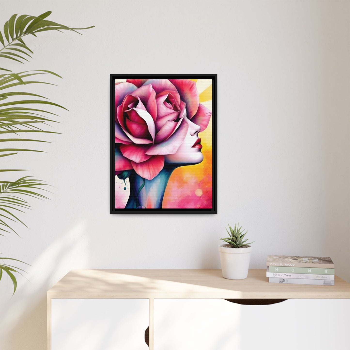 R&RH Framed Wall Art - Vibrant Floral Woman Portrait