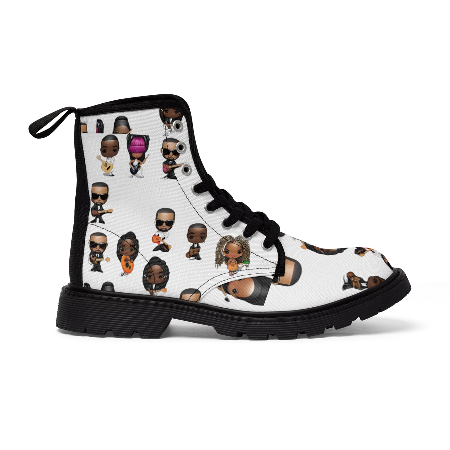 R_RH White Caricature Toons Women's Canvas Boots