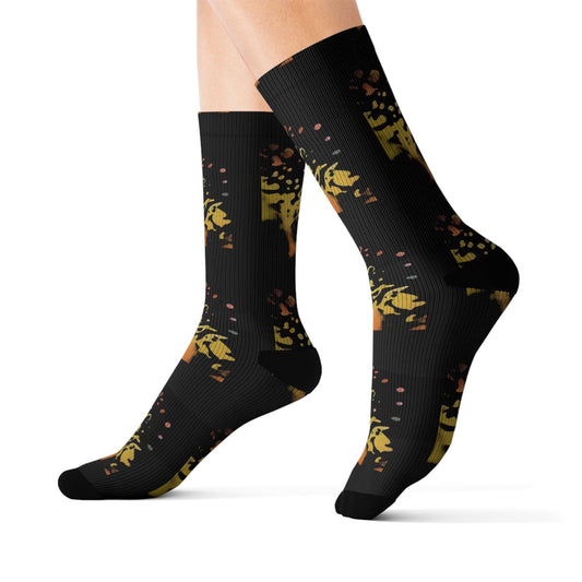 R&RH Unique Sublimation Black Unisex Socks with Colorful Design - Perfect for Gifting and Everyday Wear