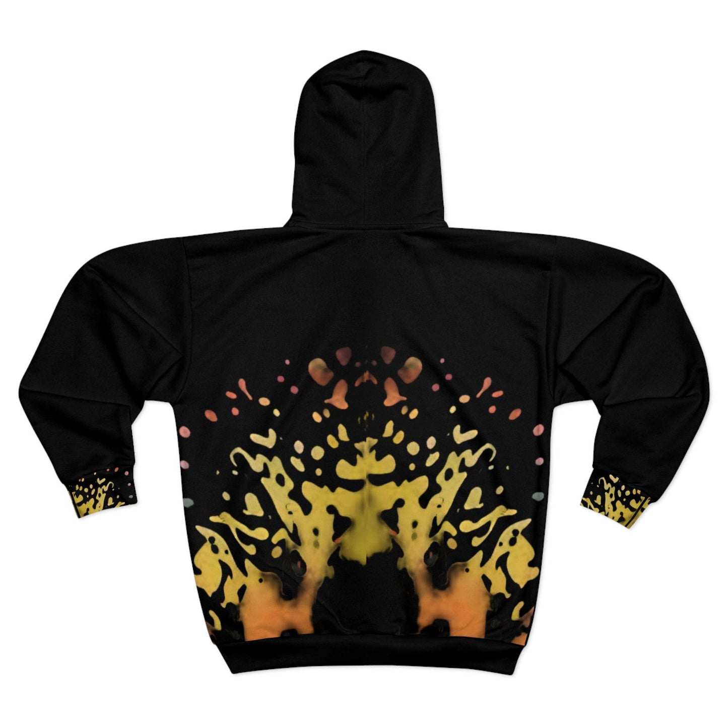 R&RH Vibrant Flame Unisex Zip Black Hoodie - Trendy Streetwear for All Occasions