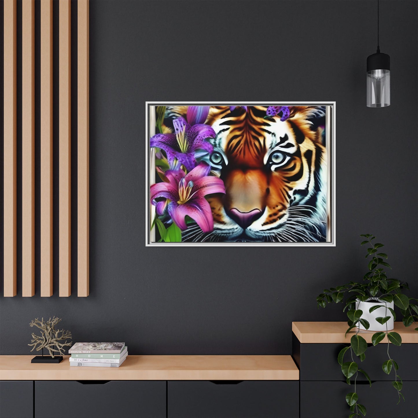 R&RH Vibrant Tiger Floral Framed Canvas Art