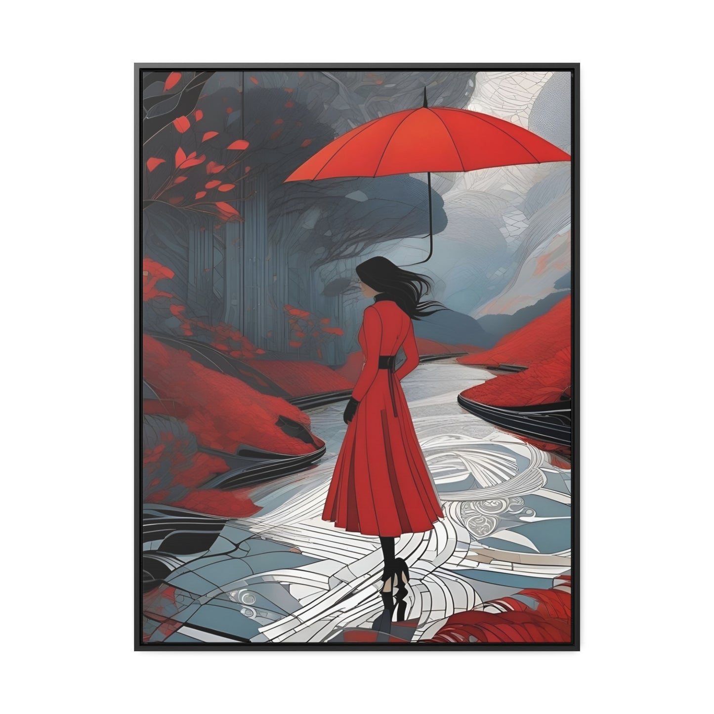 R&RH Red Umbrella Art Canvas Wrap - Elegant Wall Decor for Home