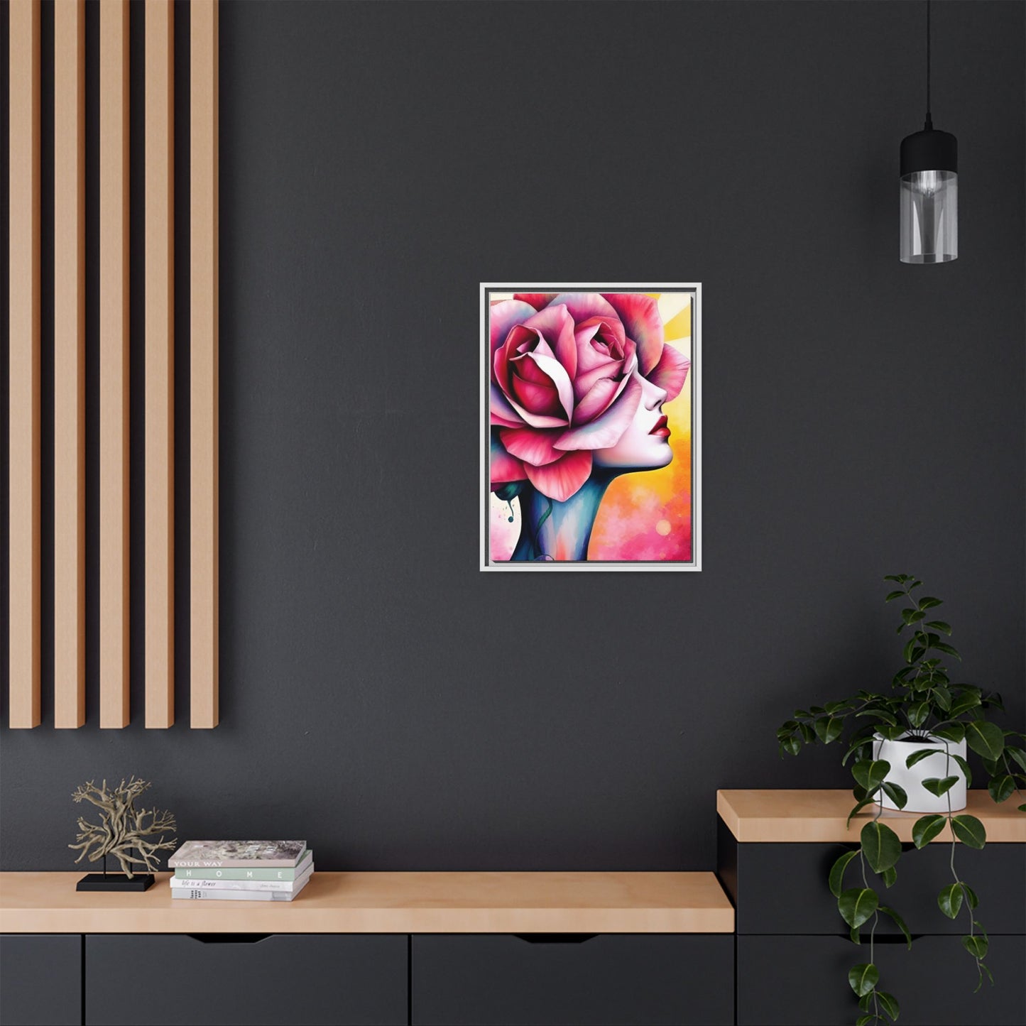 R&RH Framed Wall Art - Vibrant Floral Woman Portrait