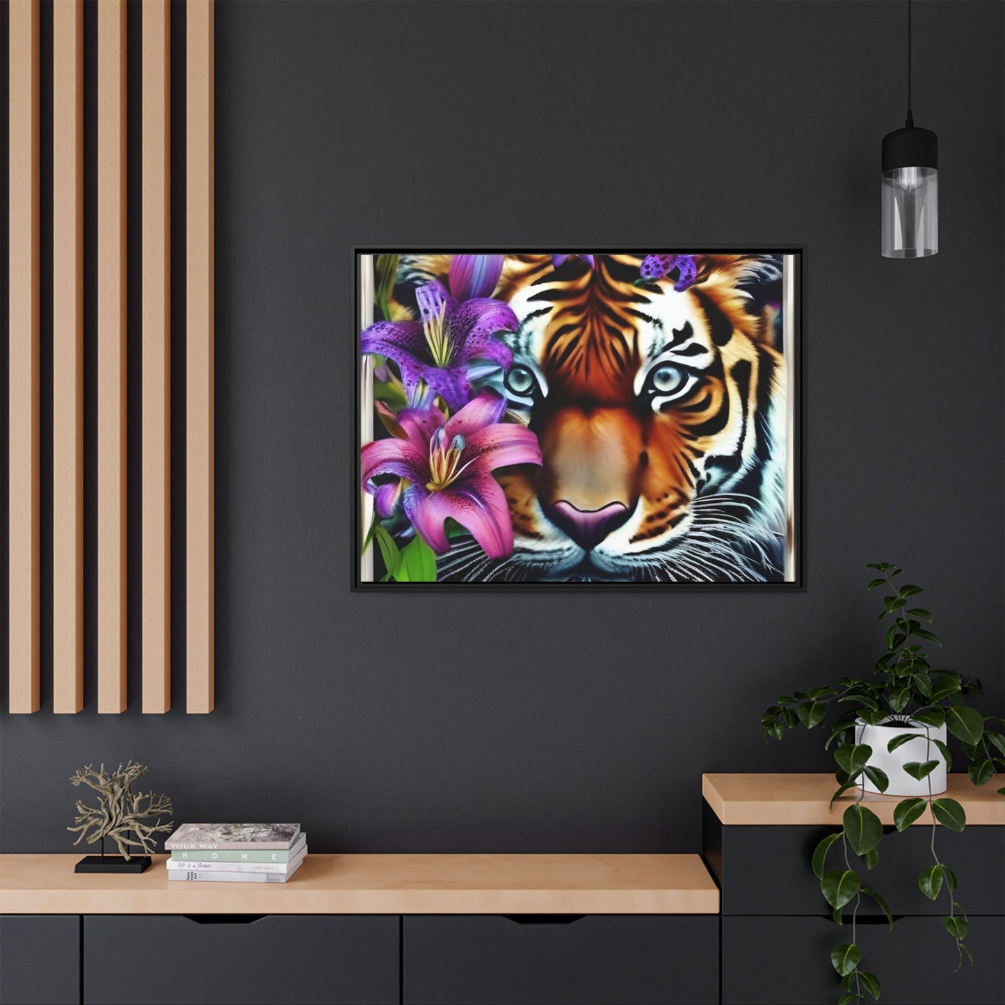 R&RH Vibrant Tiger Floral Framed Canvas Art