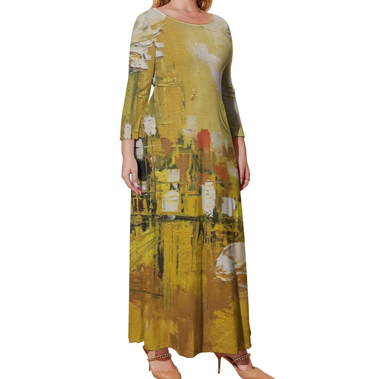 R&RH Mustard Yellow Designers Plus Size Loose-Fit Long Sleeve Dress