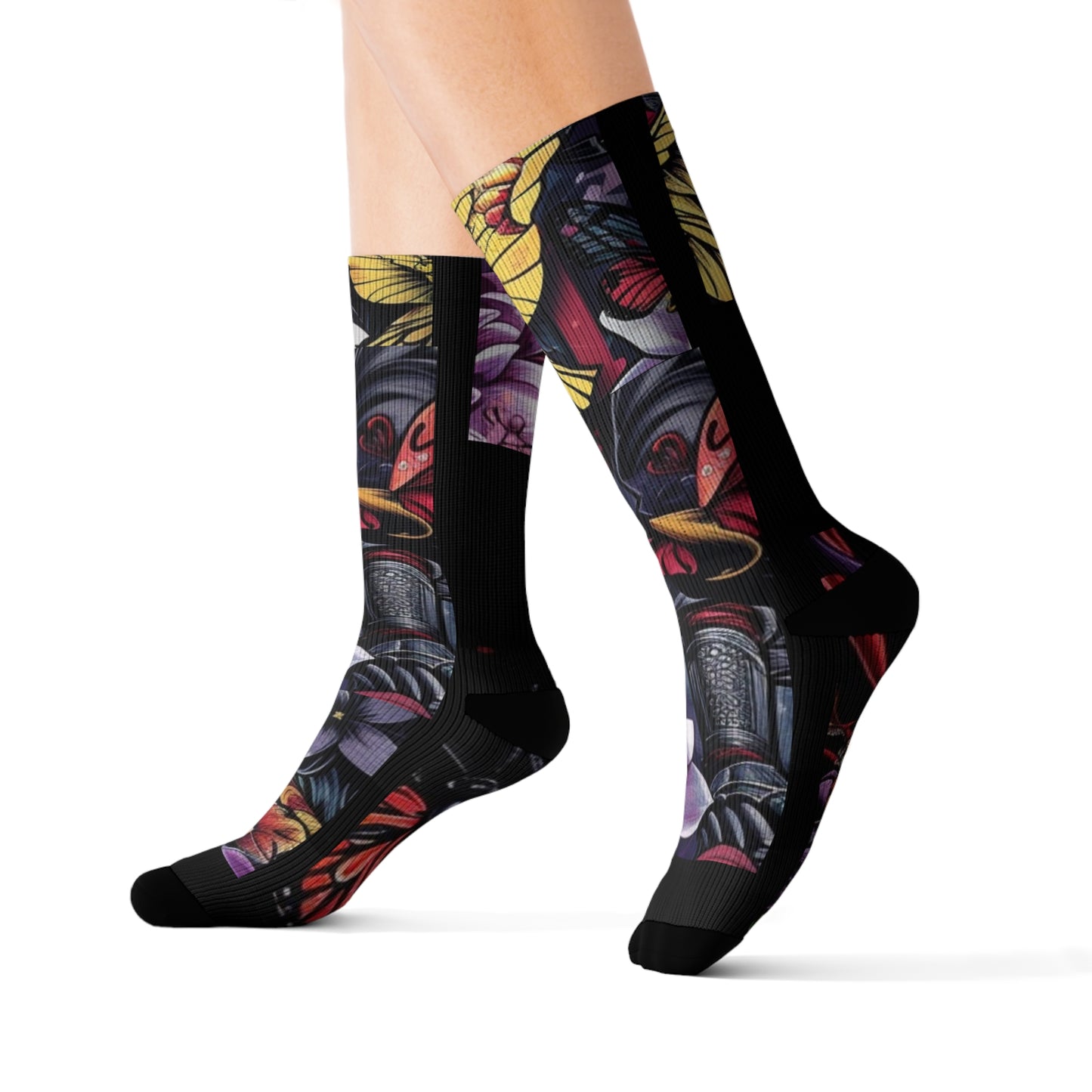 R&RH Vibrant Floral Ninja Sublimation Socks for Creative Souls | Unique Art Design