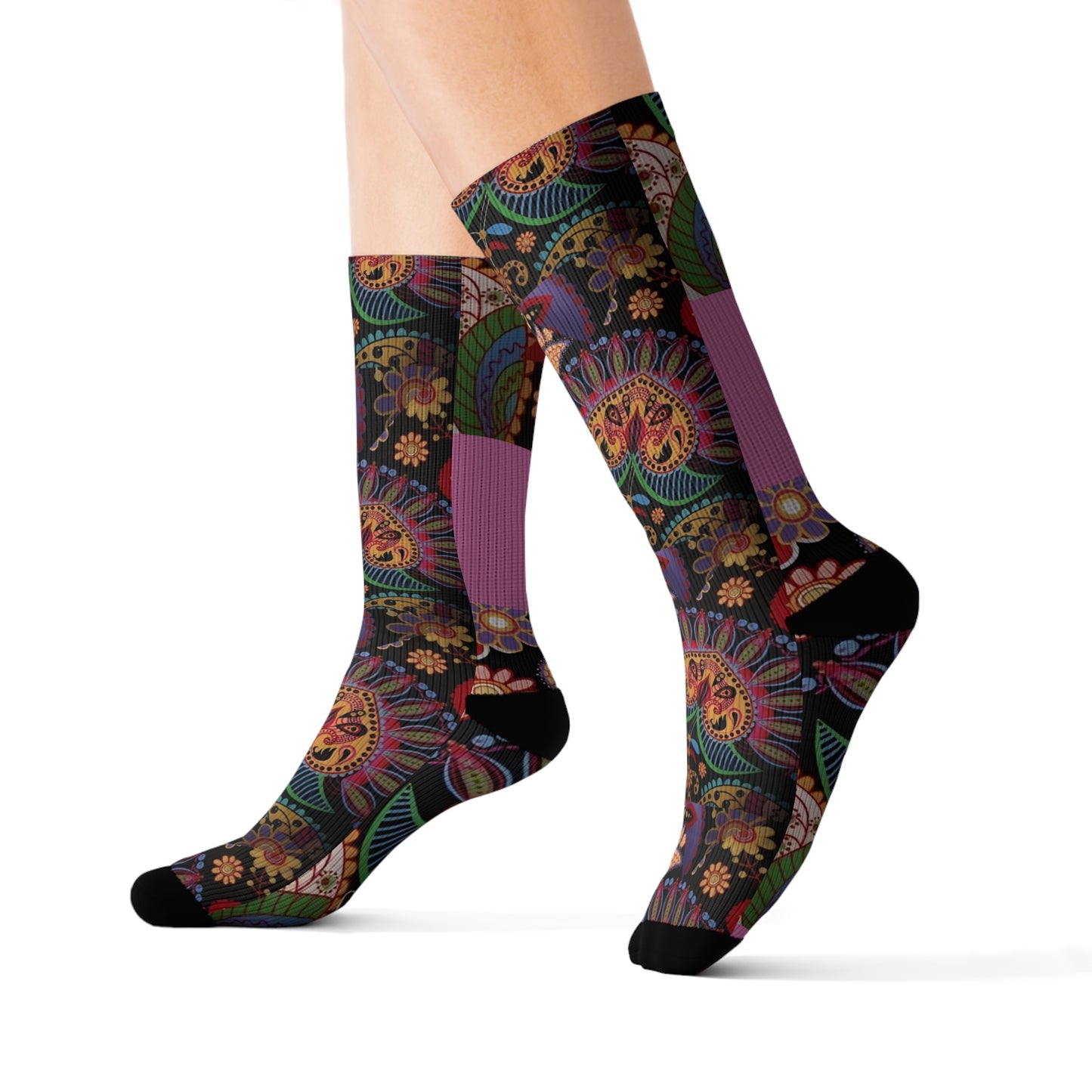 R&RH Pink Designer Floral Sublimation Socks