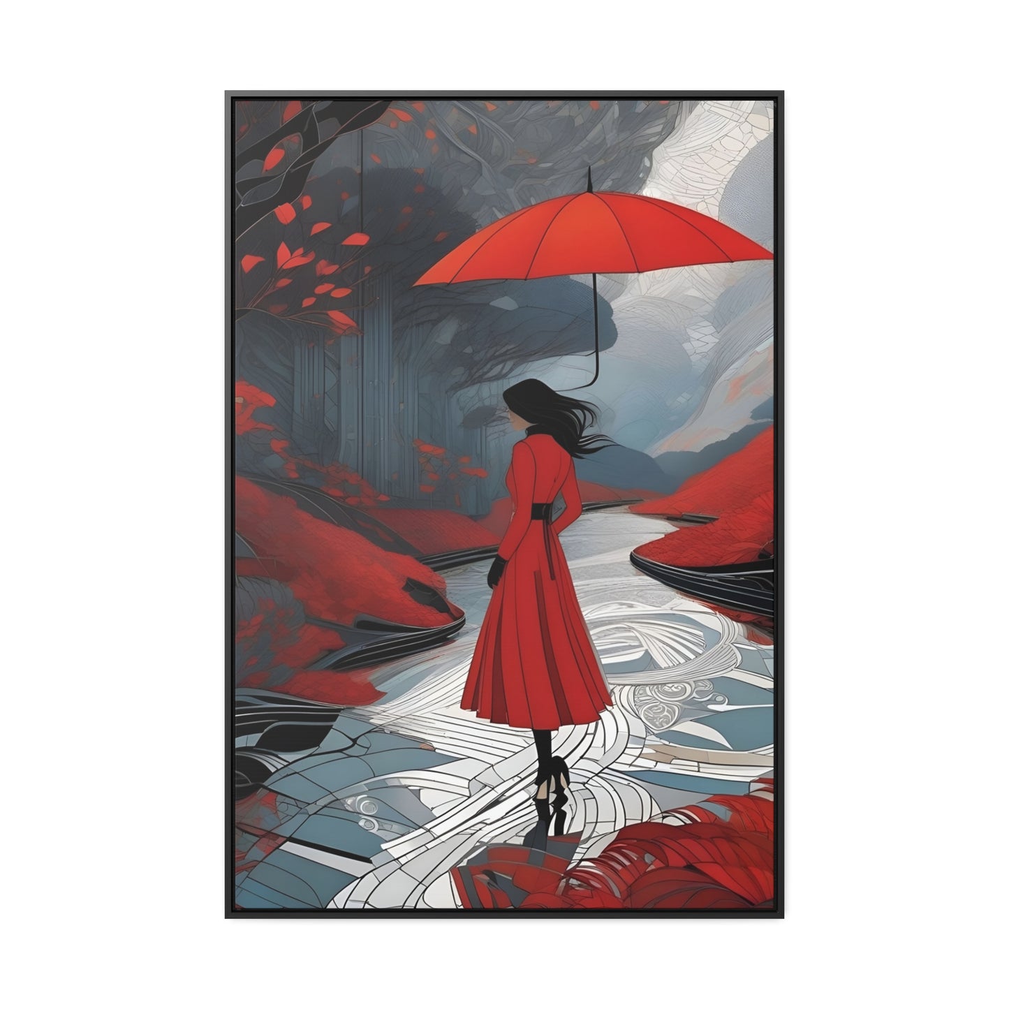 R&RH Red Umbrella Art Canvas Wrap - Elegant Wall Decor for Home