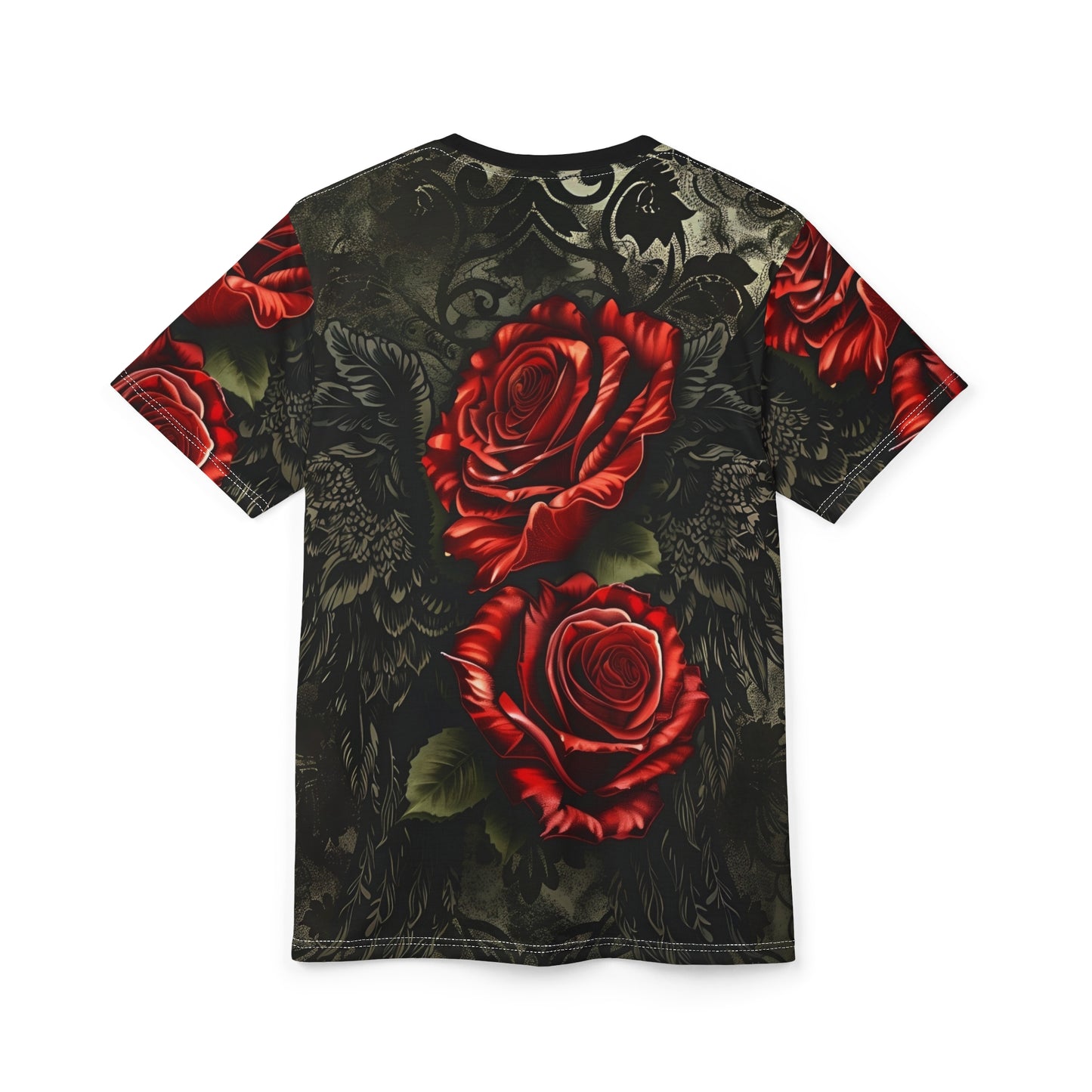 R&RH Vibrant Rose Wing Unisex Black Tee - Edgy Floral Graphic T-Shirt