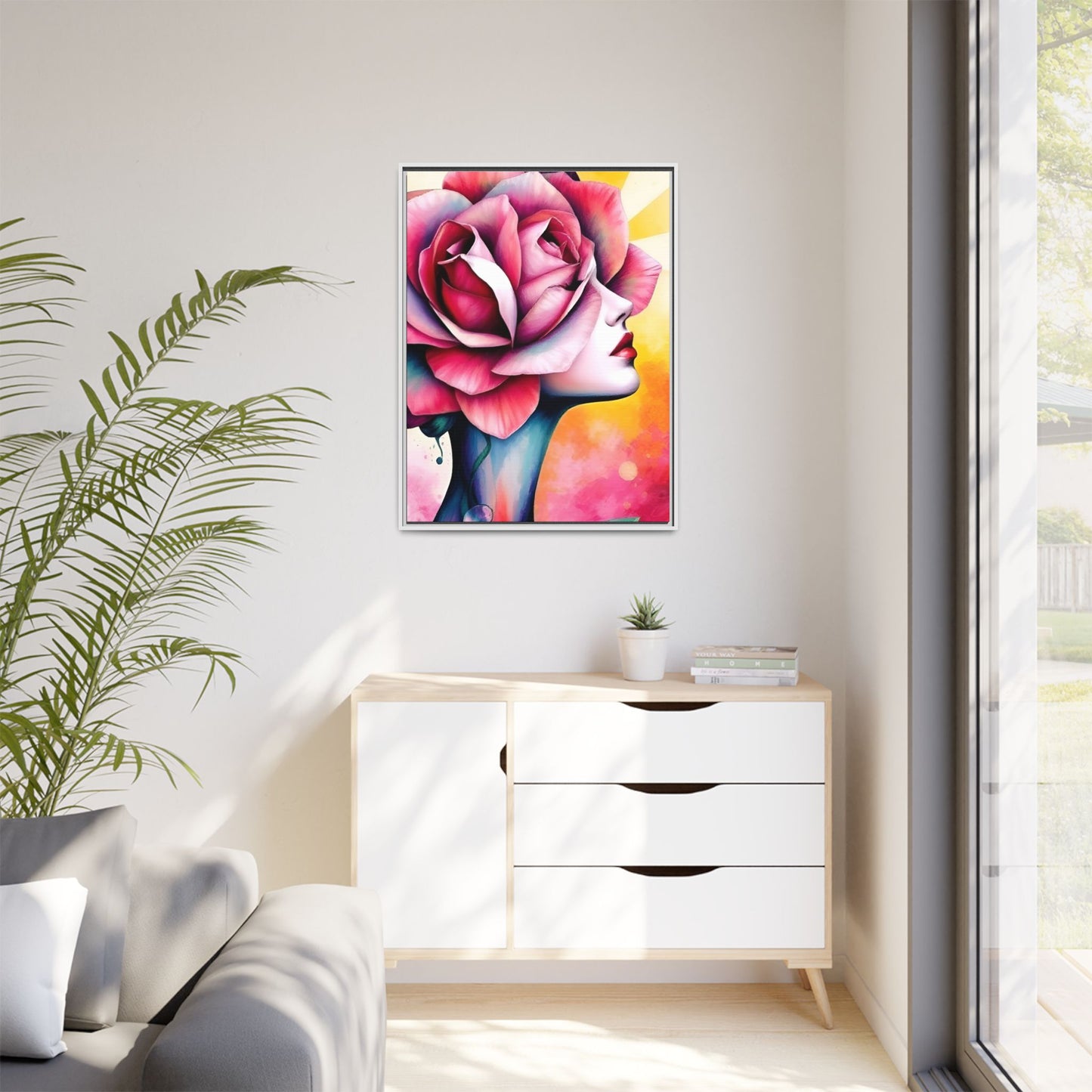 R&RH Framed Wall Art - Vibrant Floral Woman Portrait