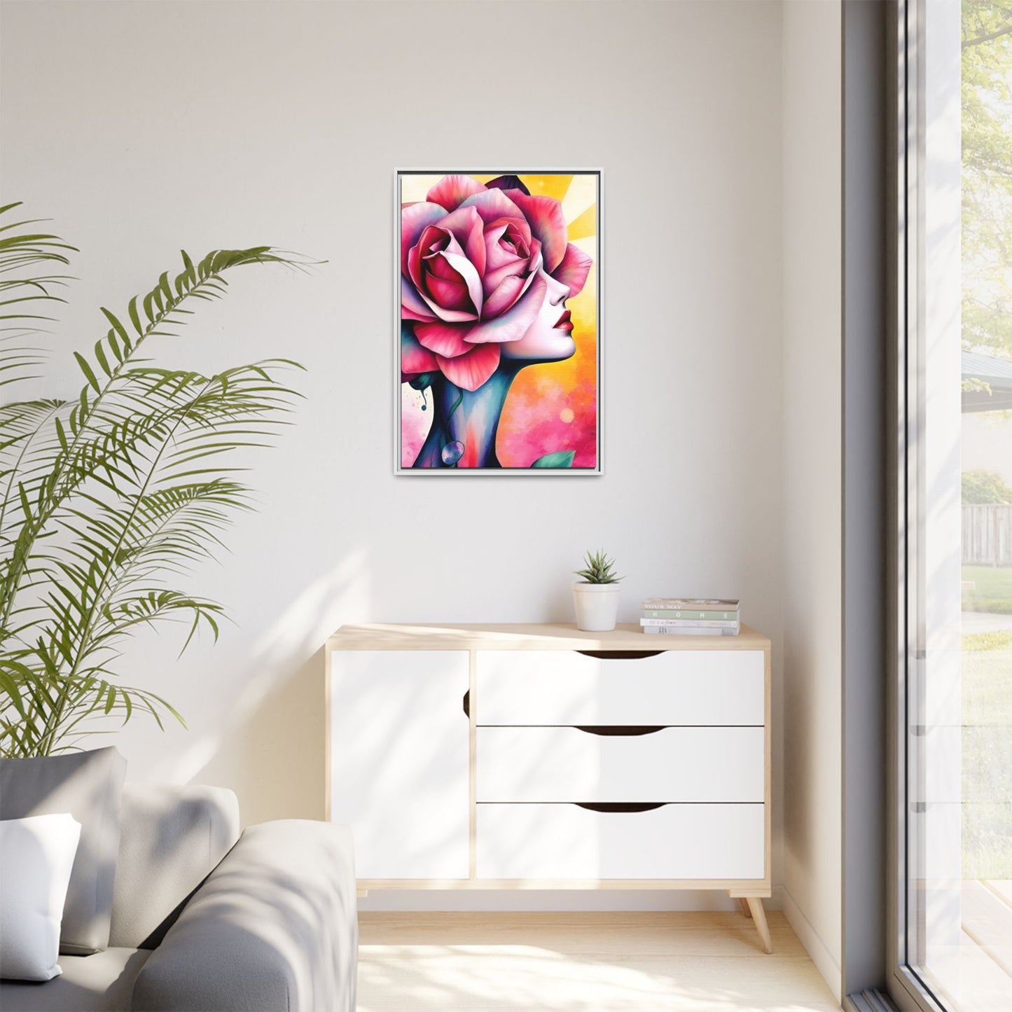 R&RH Framed Wall Art - Vibrant Floral Woman Portrait