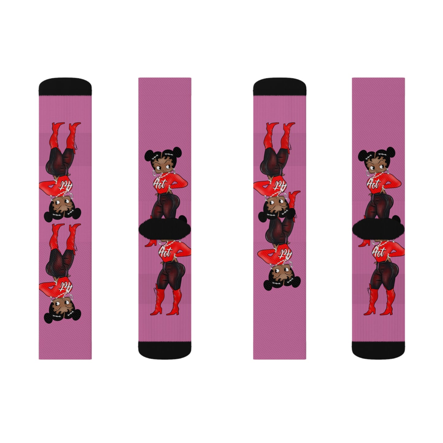 R_RH Pink Caricature Sublimation Socks