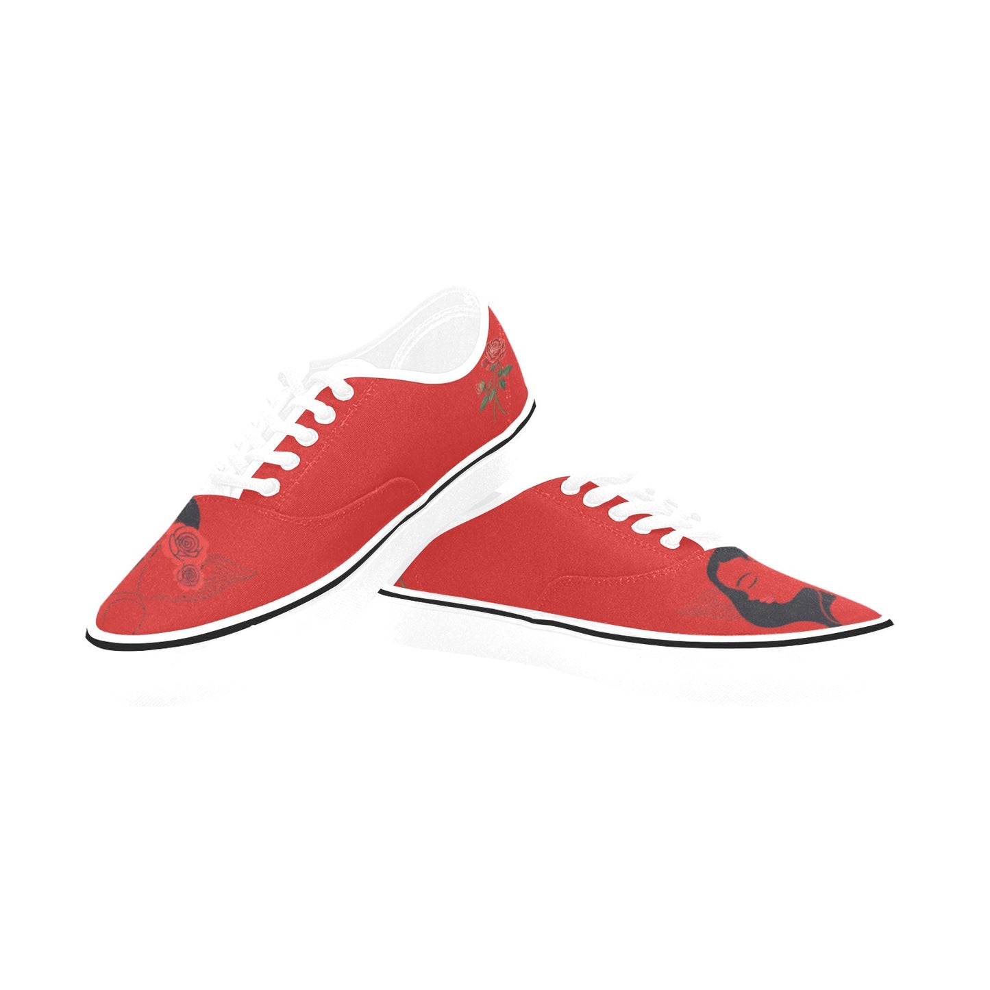 R&RH Woman With Rose Womens Red Low Top Designer Sneakers Classic Women's Canvas Low Top Shoes (Model E001-4)