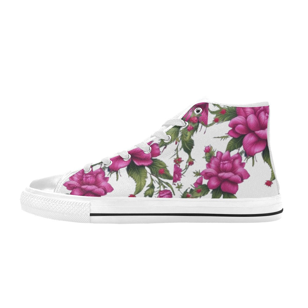 R&RH Fushia Roses Women's Classic High Top Canvas Shoes