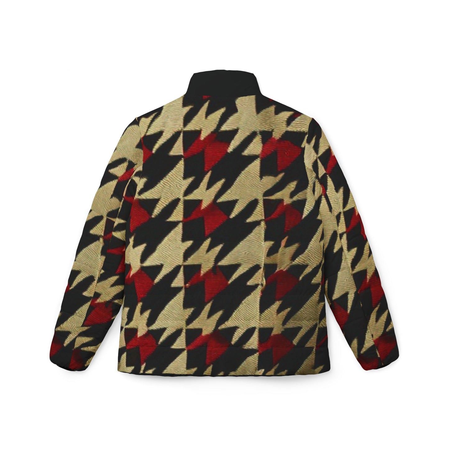 R&RH Stylish Women’s Puffer Jacket - Gold Geometric Pattern for Cold Weather Fashion