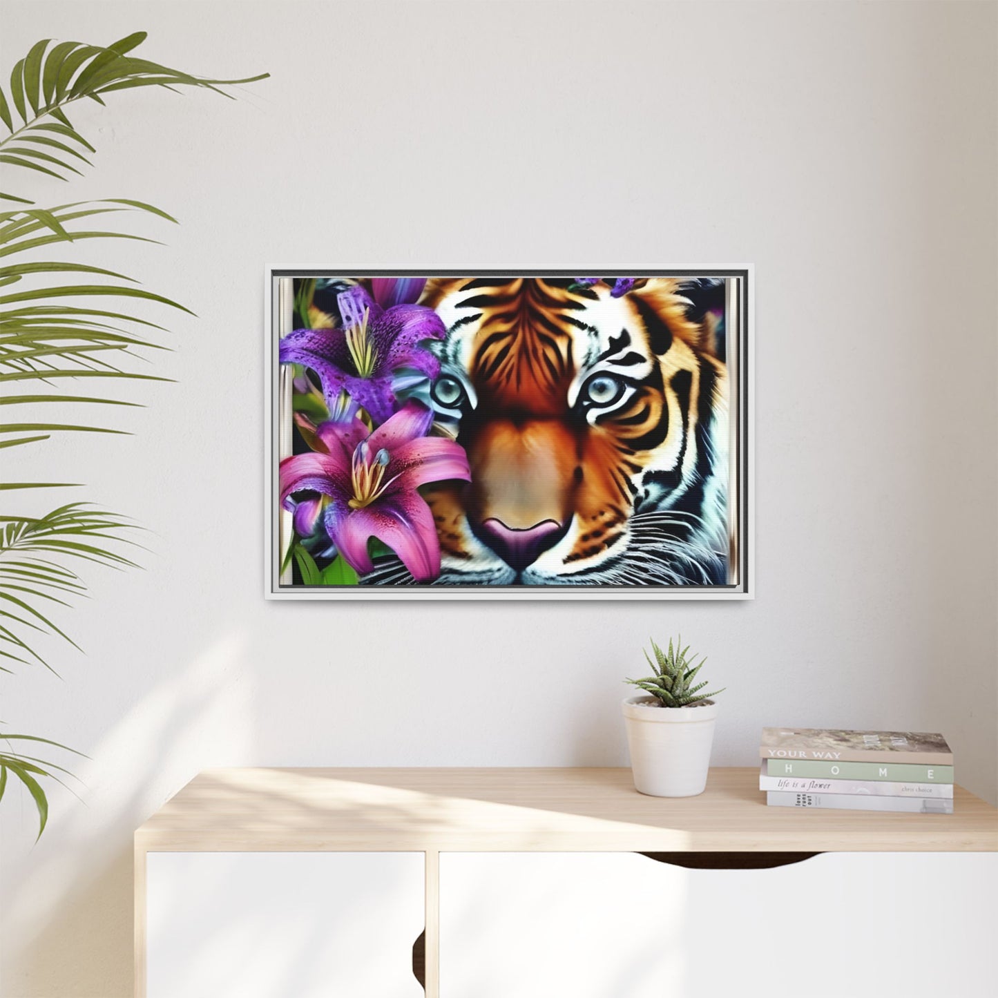 R&RH Vibrant Tiger Floral Framed Canvas Art