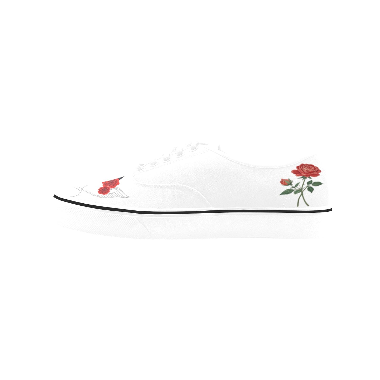 R&RH Woman With Rose Womens White Low Top Designer Classic Sneakers