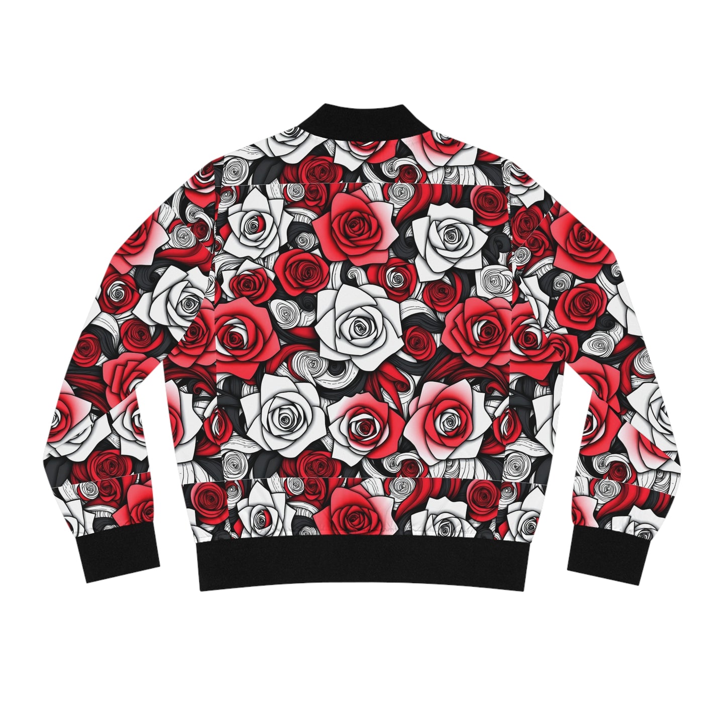 R&RH Bold Floral Red Women's Bomber Jacket - Stylish Red Rose Design with Inspiring Quote