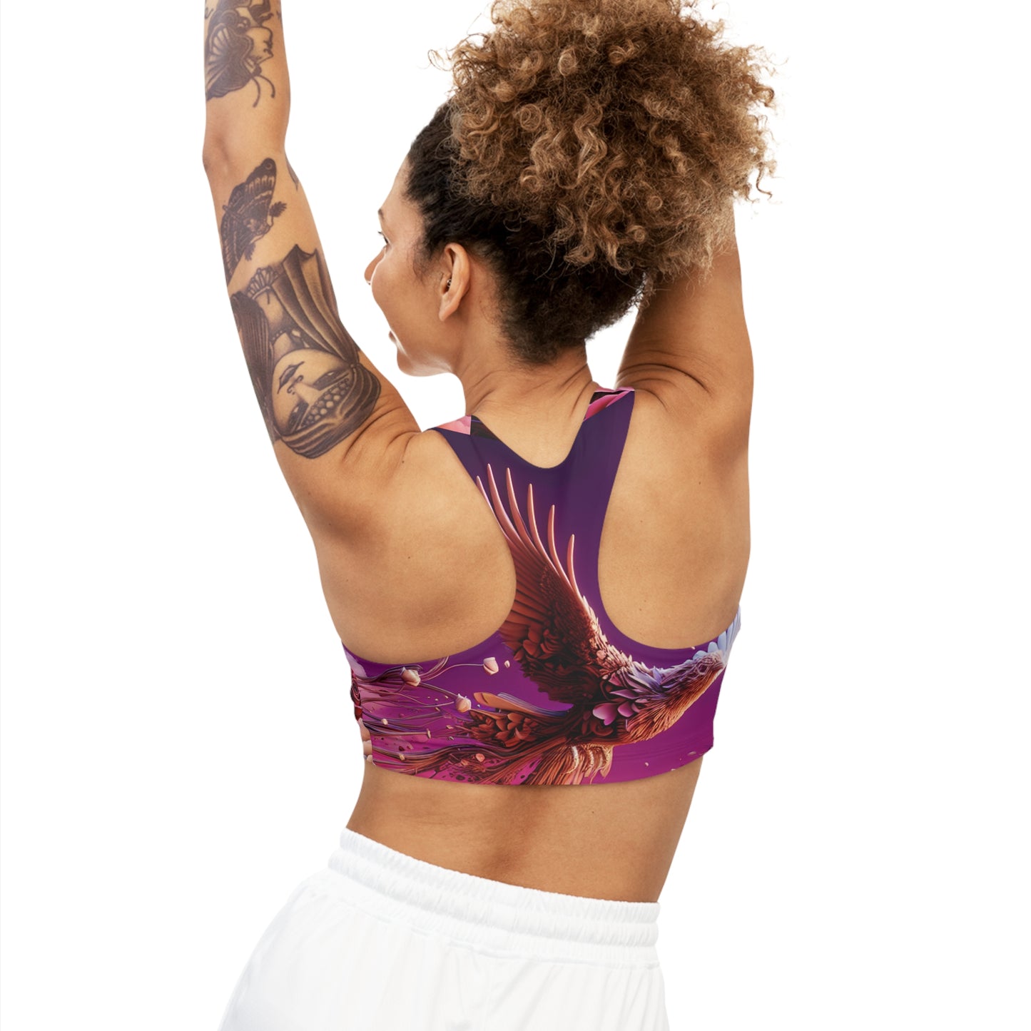 R&RH Pink Flowery Birds Phoenix Seamless Sports Bra - Vibrant Yoga & Fitness Activewear