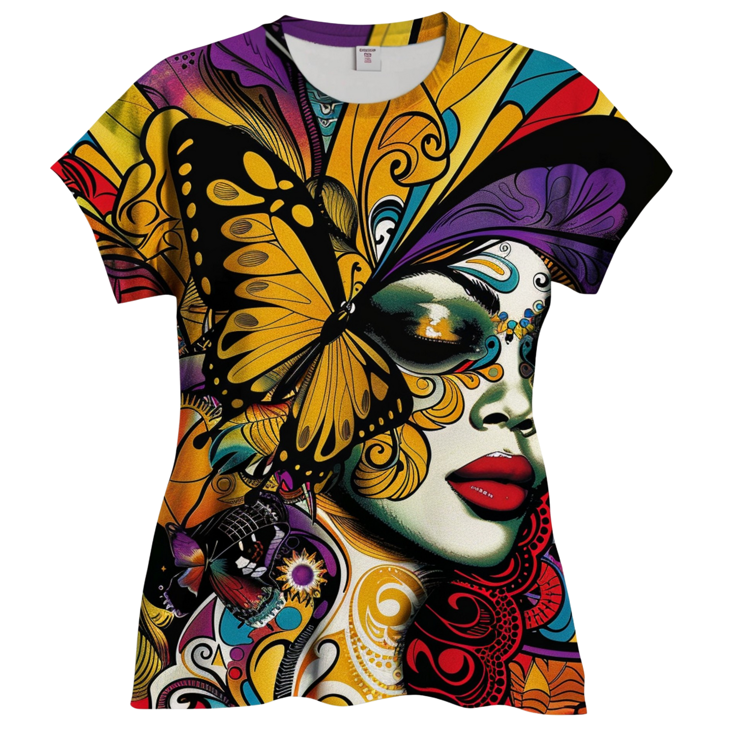 R&RH Mustard Yellow Vibrant Butterfly Women's T-Shirt - Artistic Graphic Tee for Nature Lovers